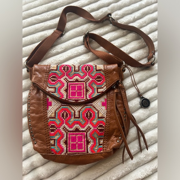 The Sak Handbags - The Sak Leather Embroidered Aztec Studded Crossbody Bag Boho Western Purse